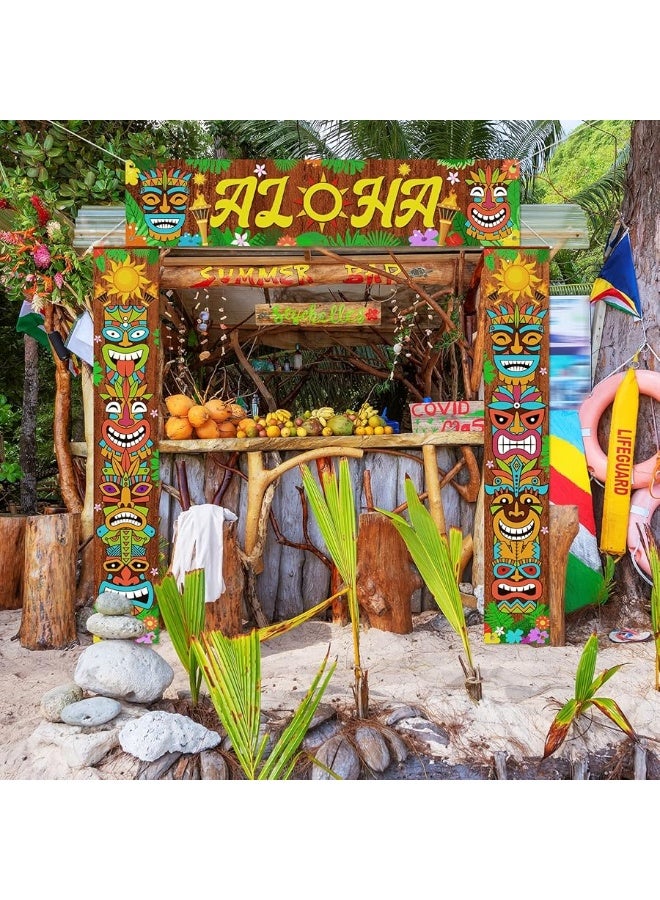 Garma 3PCS Hawaiian Luau Party Decorations Tiki Banner, Aloha Banner Welcome Door Porch Signs for Tiki Bar Tropical Moana Carnival Party Jungle Backdrop Wall Hanging Decor Supplies - Image 5