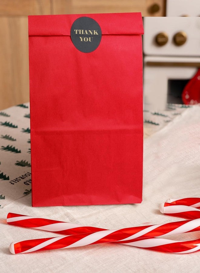 Bakepacker 100 Pcs Red Treat Paper Bags with 100 Stickers 5.1"x3.1"x9.4" Small Party Gift Bag Snack Bag without Handle - Image 4