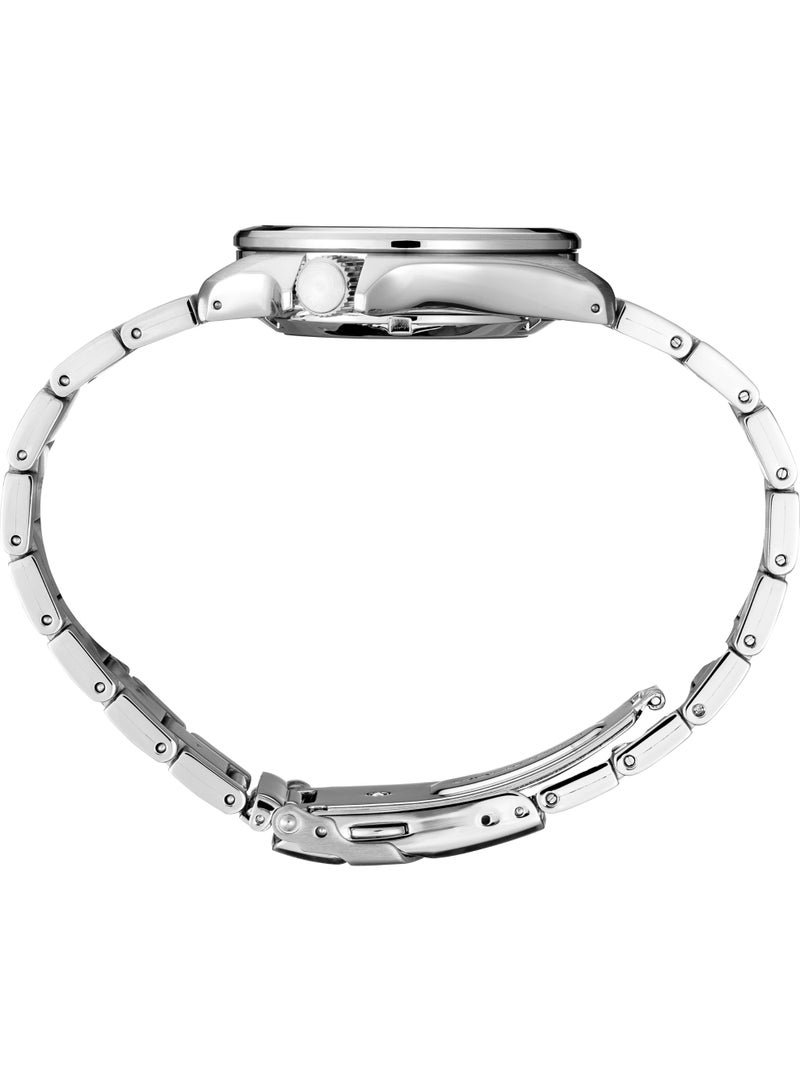 Seiko ساعة أوتوماتيكية رياضية 5 من سيكو SRPE57K1، 40 مم بقرص أسود مع تفاصيل ذهبية، سوار من الفولاذ المقاوم للصدأ، مقاومة للماء حتى 100 م - Image 3