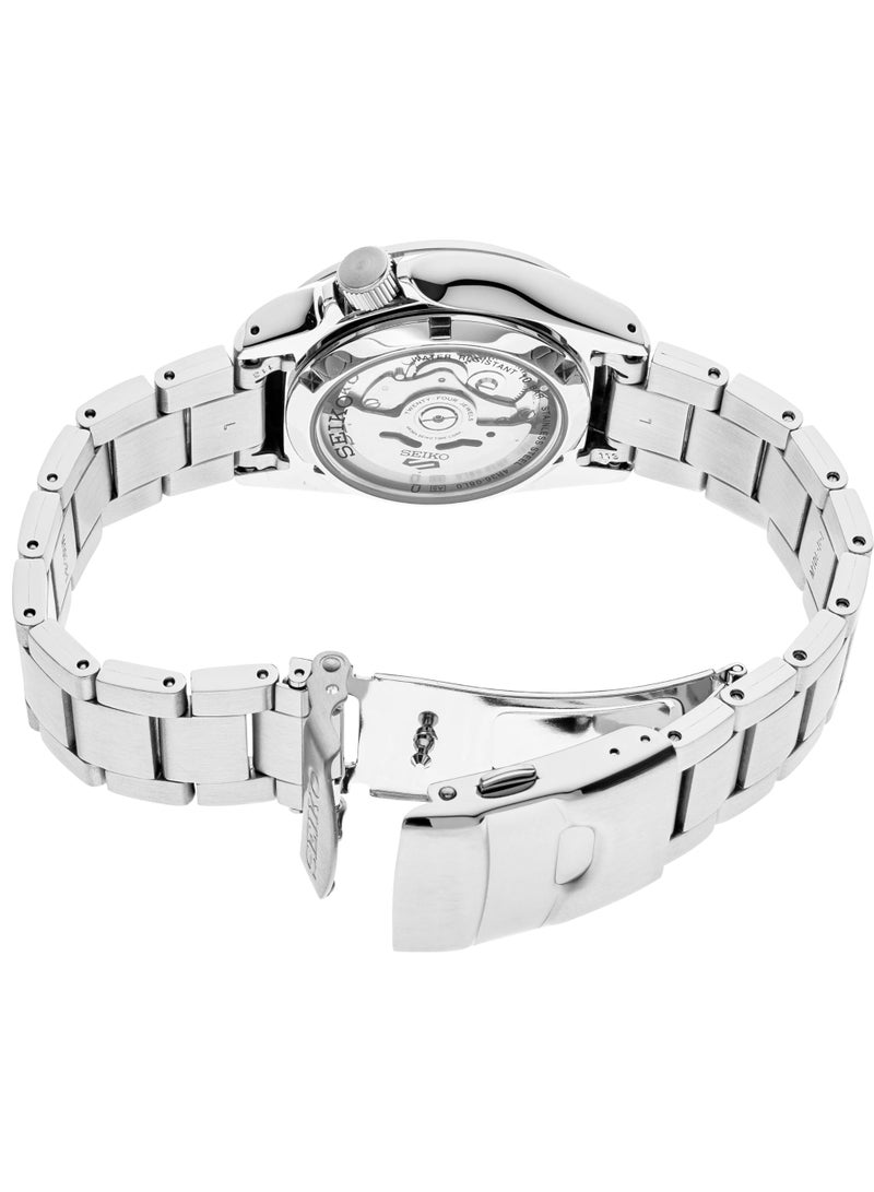 Seiko ساعة أوتوماتيكية رياضية 5 من سيكو SRPE57K1، 40 مم بقرص أسود مع تفاصيل ذهبية، سوار من الفولاذ المقاوم للصدأ، مقاومة للماء حتى 100 م - Image 2