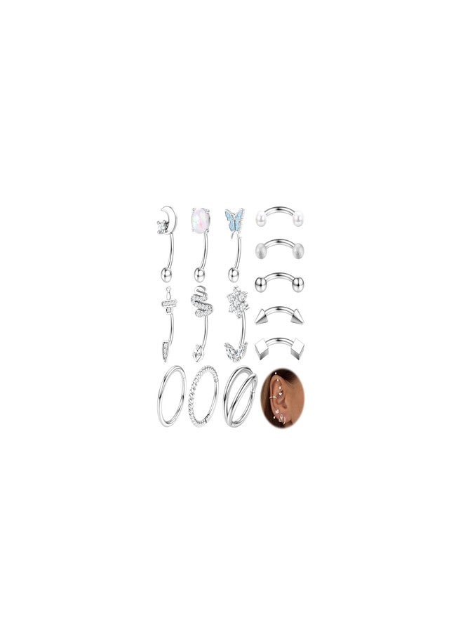 ORAZIO 14 PCS Rook Piercing Jewelry Surgical Steel Eyebrow Piercing 16G Rook Earrings for Women Curved Barbells Eyebrow Rings Belly Lip Ring Cartilage Daith Helix Tragus Body Piercings-14S, Rose Gold - Image 1