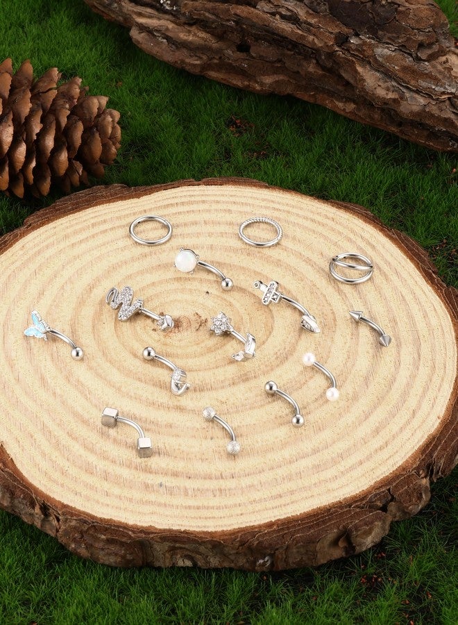 ORAZIO 14 PCS Rook Piercing Jewelry Surgical Steel Eyebrow Piercing 16G Rook Earrings for Women Curved Barbells Eyebrow Rings Belly Lip Ring Cartilage Daith Helix Tragus Body Piercings-14S, Rose Gold - Image 5