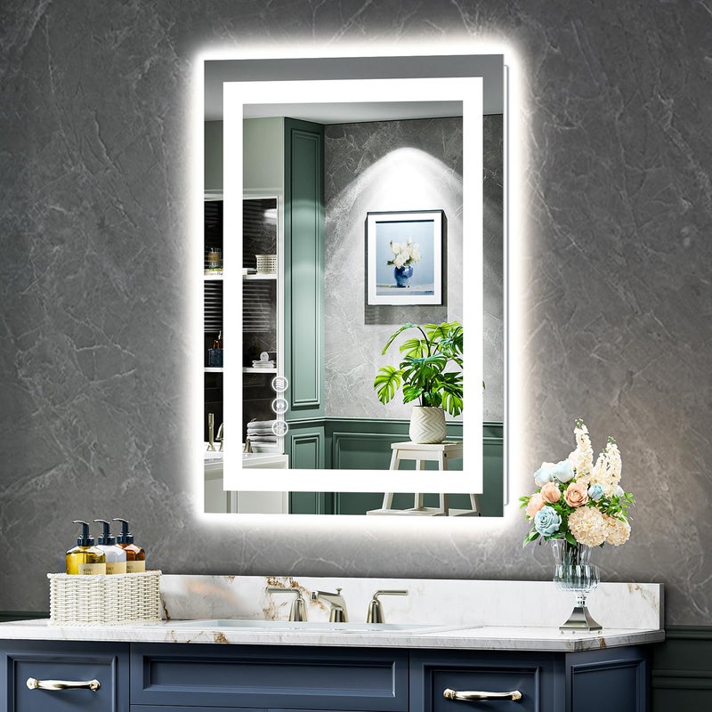 YEELAIT 20x28 Inch LED Bathroom Mirror with Lights Front and Backlit Lighted Vanity Mirror for Bathroom Wall with 3 Colors Dimmable Anti-Fog Memory Shatter-Proof IP54 Waterproof Horizontal/Vertical - Image 1