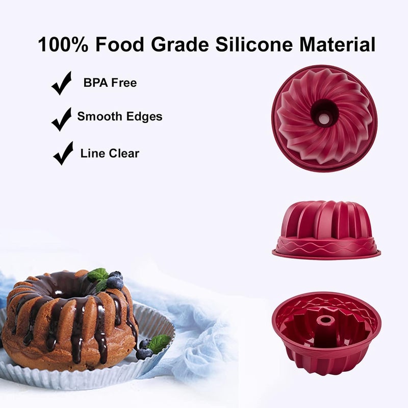 Nalchios Nalchois 4 Inch Silicone Mini Bundt Cake Pan Set of 4, Nonstick BPA Free Silicone Cake Molds for Baking, Oven Dishwasher Safe Fluted Tube Baking Pan for Pumpkin Cake, Jelly, Brownies, Bread, Pudding - Image 3