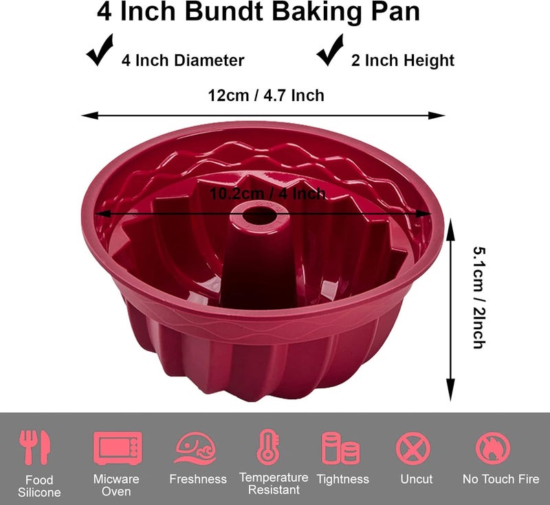 Nalchios Nalchois 4 Inch Silicone Mini Bundt Cake Pan Set of 4, Nonstick BPA Free Silicone Cake Molds for Baking, Oven Dishwasher Safe Fluted Tube Baking Pan for Pumpkin Cake, Jelly, Brownies, Bread, Pudding - Image 4
