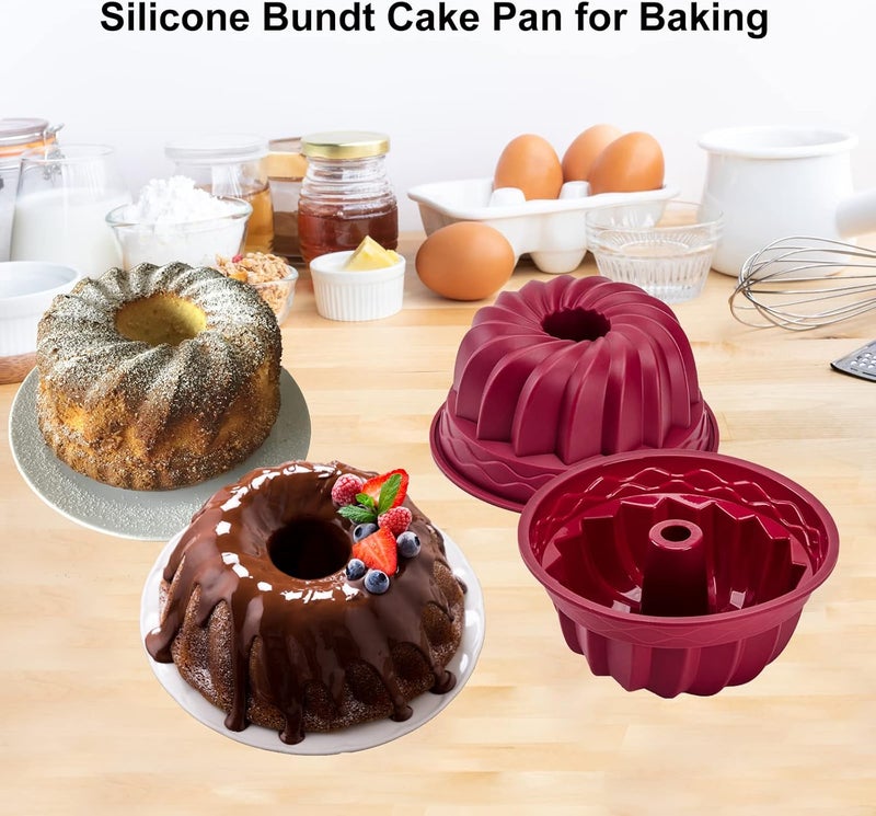 Nalchios Nalchois 4 Inch Silicone Mini Bundt Cake Pan Set of 4, Nonstick BPA Free Silicone Cake Molds for Baking, Oven Dishwasher Safe Fluted Tube Baking Pan for Pumpkin Cake, Jelly, Brownies, Bread, Pudding - Image 2
