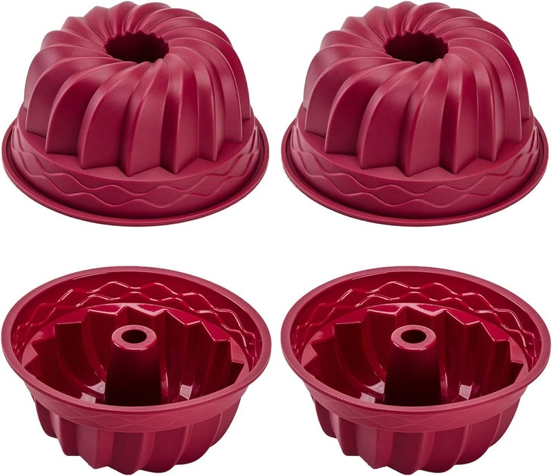 Nalchios Nalchois 4 Inch Silicone Mini Bundt Cake Pan Set of 4, Nonstick BPA Free Silicone Cake Molds for Baking, Oven Dishwasher Safe Fluted Tube Baking Pan for Pumpkin Cake, Jelly, Brownies, Bread, Pudding - Image 1