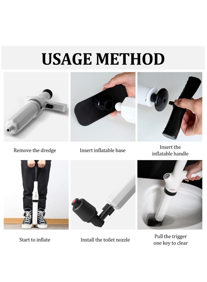 9-in-1 High Pressure Air Plunger for Toilets and Drains, Includes 9 Detachable Heads, Effective Drain Blaster for Clogged Toilets, Kitchens, Bathrooms, and Tubs (Gray) - Image 3