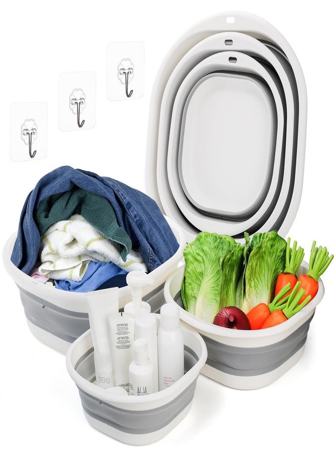 Goaste 3 Pack Collapsible Wash Basin, Portable Washing Basin, Foldable Dish Tub Square, Space Saving Plastic Washtub for Dishing, Fruit, Camping, Laundry, Hiking & Home (Grey) - Image 1