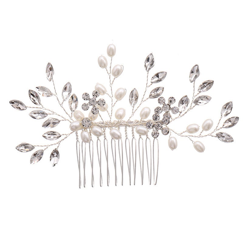 Generic Bridal Pearl Rhinestone Hair Comb Wedding Dress Styling Accessory Silver insert comb