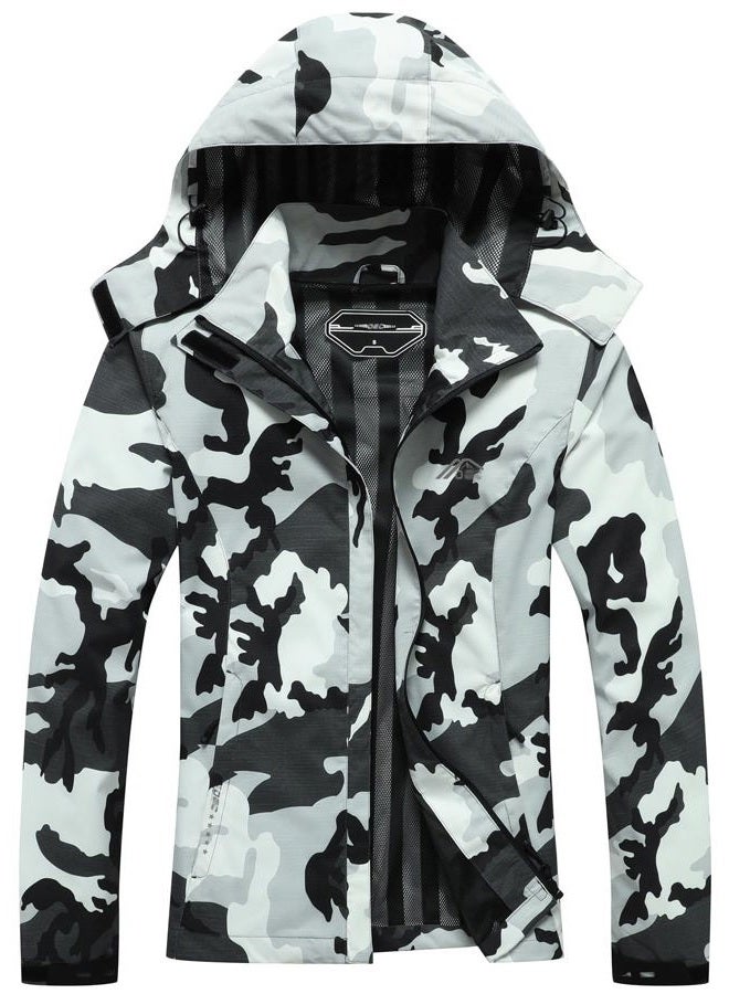 DECKTIN Women's Waterproof Raincoat Lightweight Rain Jacket Detachable Hood Travel Outdoor Black Camo XL - Image 1