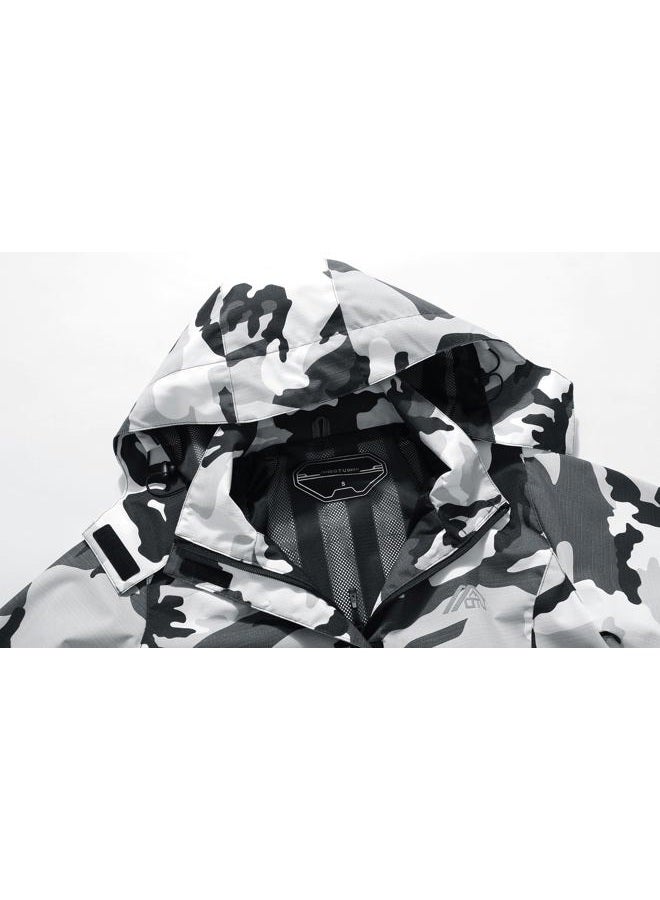 DECKTIN Women's Waterproof Raincoat Lightweight Rain Jacket Detachable Hood Travel Outdoor Black Camo XL - Image 5