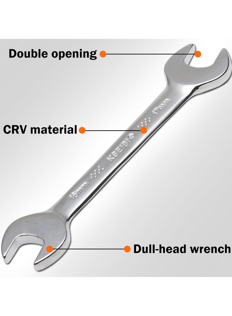 KSEIBI Double Open End Spanner Wrench Set 8-Pc with Cloth Bag, Made of Chrome Vanadium with Mirror Finish, Metric Sizes 6x7mm-20x22mm, for Repairing Automotive, Bicycle, Faucets, Valves, Pipes and DIY. - Image 4