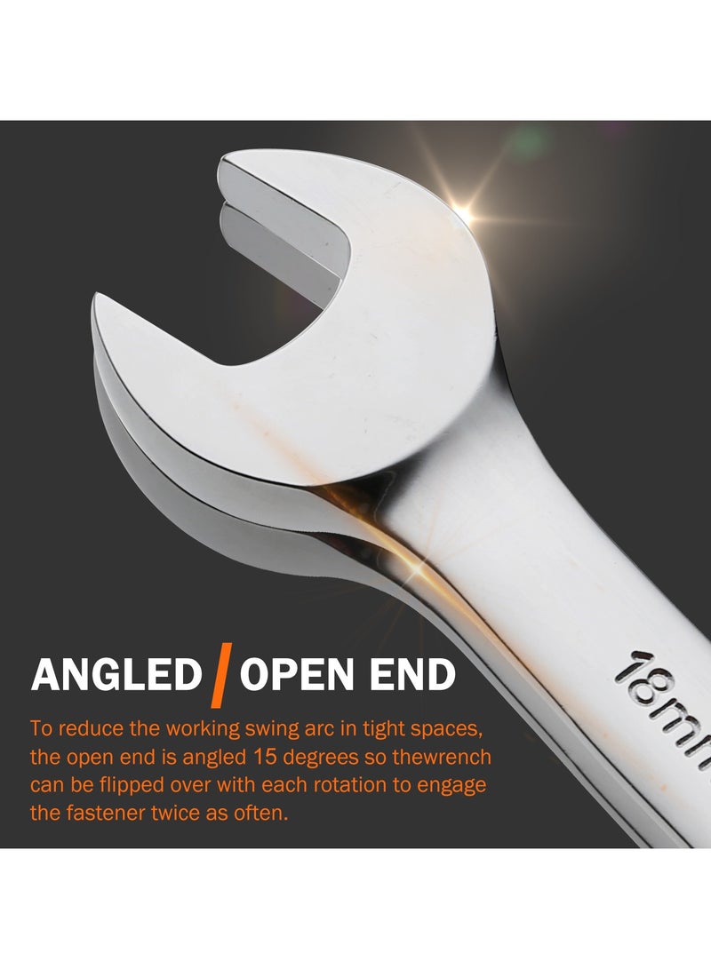 KSEIBI Double Open End Spanner Wrench Set 8-Pc with Cloth Bag, Made of Chrome Vanadium with Mirror Finish, Metric Sizes 6x7mm-20x22mm, for Repairing Automotive, Bicycle, Faucets, Valves, Pipes and DIY. - Image 5