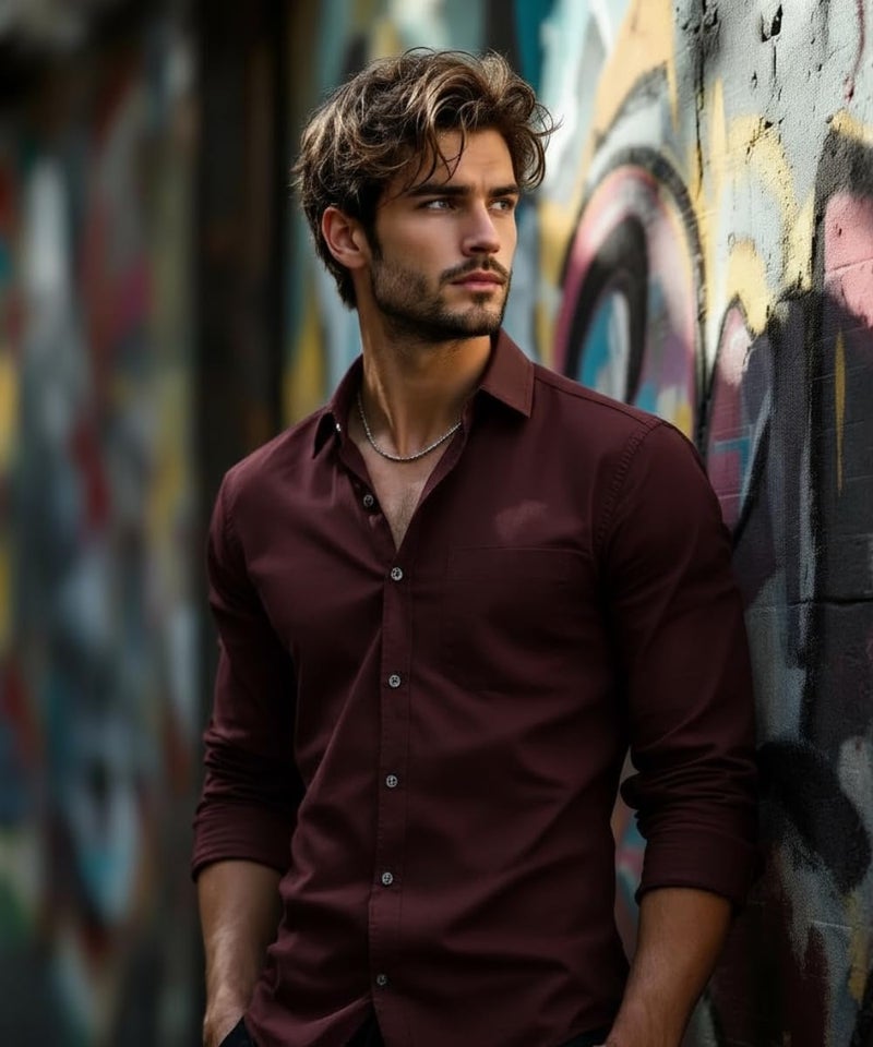 Glowic Men's Plain Casual Shirt | Cotton Soft & Breathable Fabric | Full Sleeve Comfort Fit Stylish Solid Shirts for Office (in, Alpha, L, Regular, Maroon) - Image 3