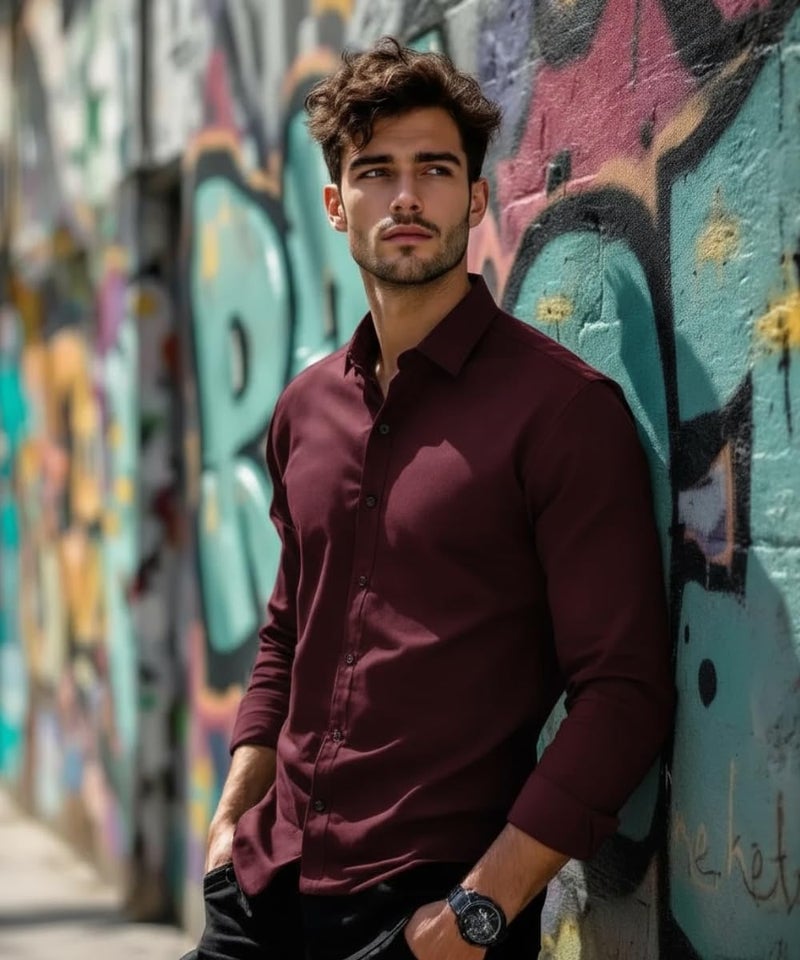 Glowic Men's Plain Casual Shirt | Cotton Soft & Breathable Fabric | Full Sleeve Comfort Fit Stylish Solid Shirts for Office (in, Alpha, L, Regular, Maroon) - Image 4