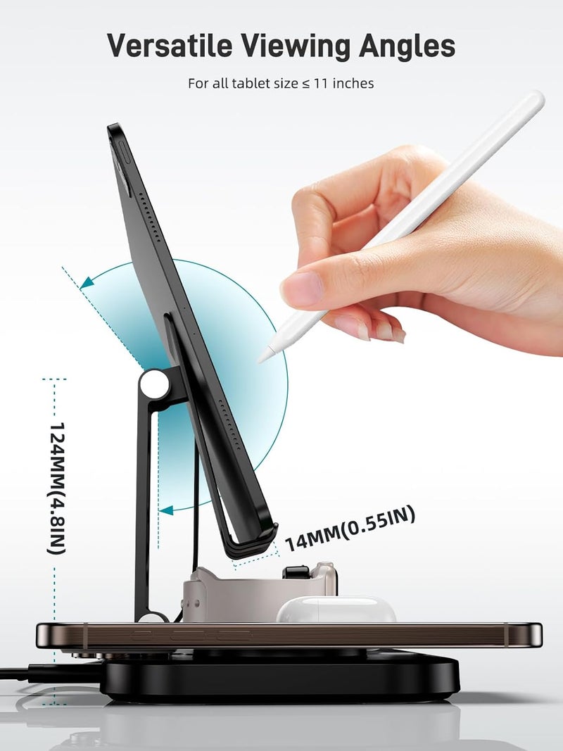 محطة شحن من Apple لعدة أجهزة، شاحن لاسلكي لأجهزة iPhone 16، 15، 14 Pro Max، شاحن سلكي لجهاز iPad، حامل لجهاز iWatch 9/8، محطة شحن متعددة الأجهزة لأجهزة AirPods Pro 3/2 - Image 5