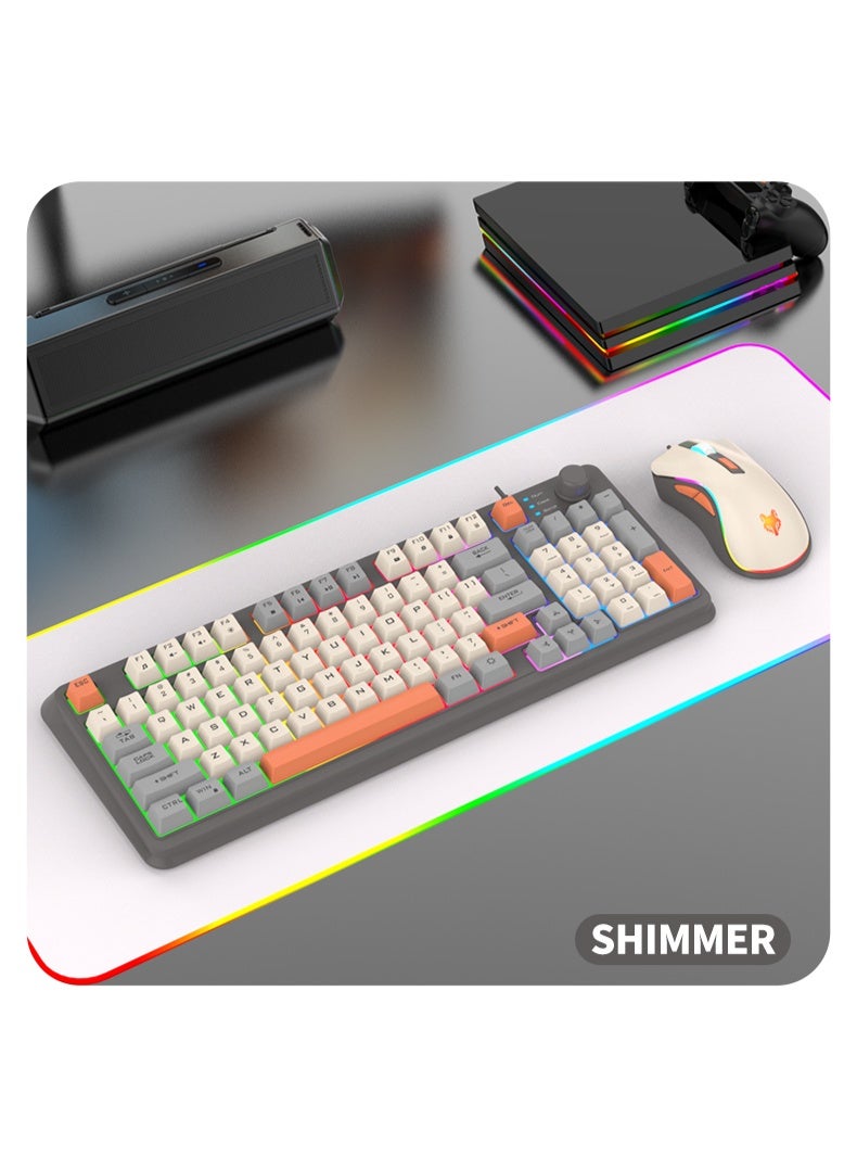 XUNFOX 94 Key Wired Keyboard Membrane Gaming Office Keyboard Suit,  Built-in Volume Adjustment Knob RGB Light Effect Computer Keyboard with Mouse - Image 3