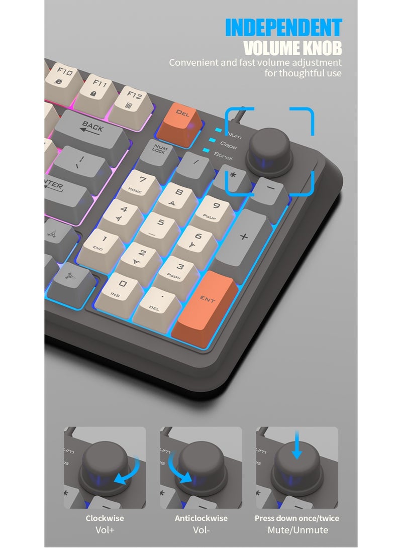 XUNFOX 94 Key Wired Keyboard Membrane Gaming Office Keyboard Suit,  Built-in Volume Adjustment Knob RGB Light Effect Computer Keyboard with Mouse - Image 5