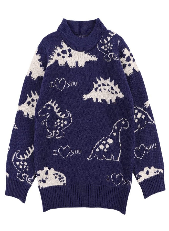 Peecabe Winter Baby Boy Dinosaur Sweater Toddler Girl O-Neck Soft Pullover Infant Knitted Fall Sweater (Dinosaur Navy, 2T-90) - Image 1
