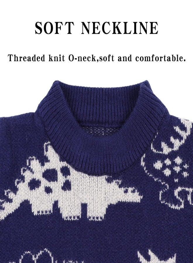 Peecabe Winter Baby Boy Dinosaur Sweater Toddler Girl O-Neck Soft Pullover Infant Knitted Fall Sweater (Dinosaur Navy, 2T-90) - Image 3