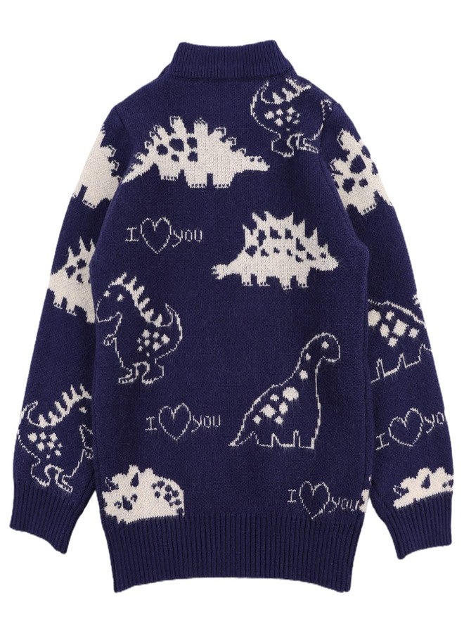Peecabe Winter Baby Boy Dinosaur Sweater Toddler Girl O-Neck Soft Pullover Infant Knitted Fall Sweater (Dinosaur Navy, 2T-90) - Image 2