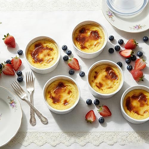 Hoilse 14 oz Ceramic Ramekins with Lids, Set of 4 Oven Safe Porcelain Creme Brulee Ramekins for Baking, Souffle, Pudding, Dessert, Dip, Leftovers & Food Storage, (White) - Image 2
