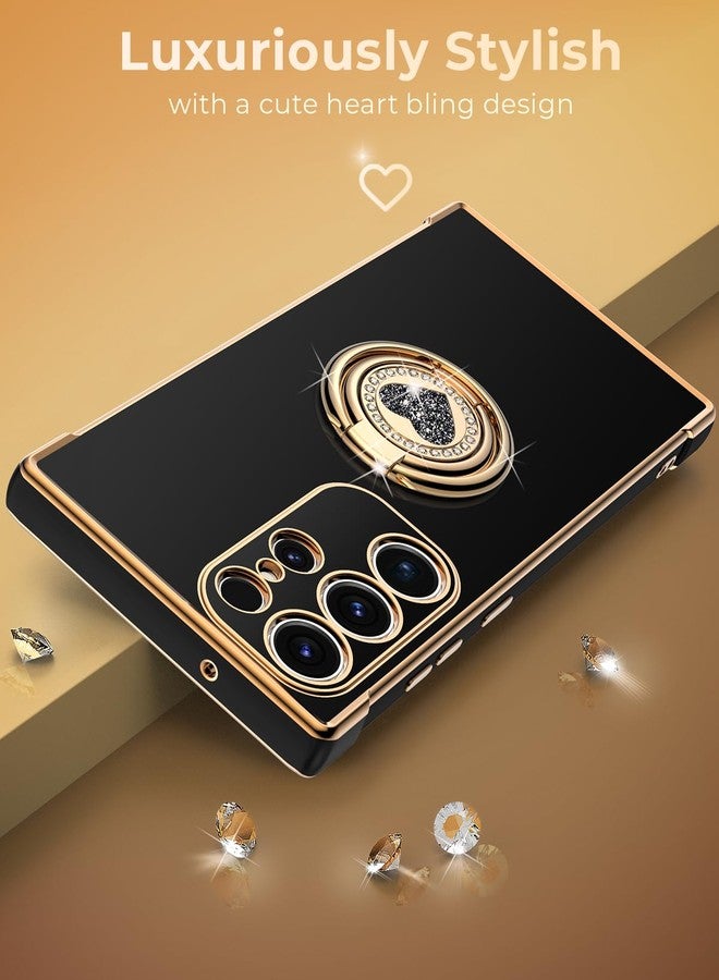 XYZ جراب XYZ لهاتف Galaxy S22 Ultra مع حامل، جراب حماية فاخر للهاتف مع مسند على شكل قلب، أسود - Image 5