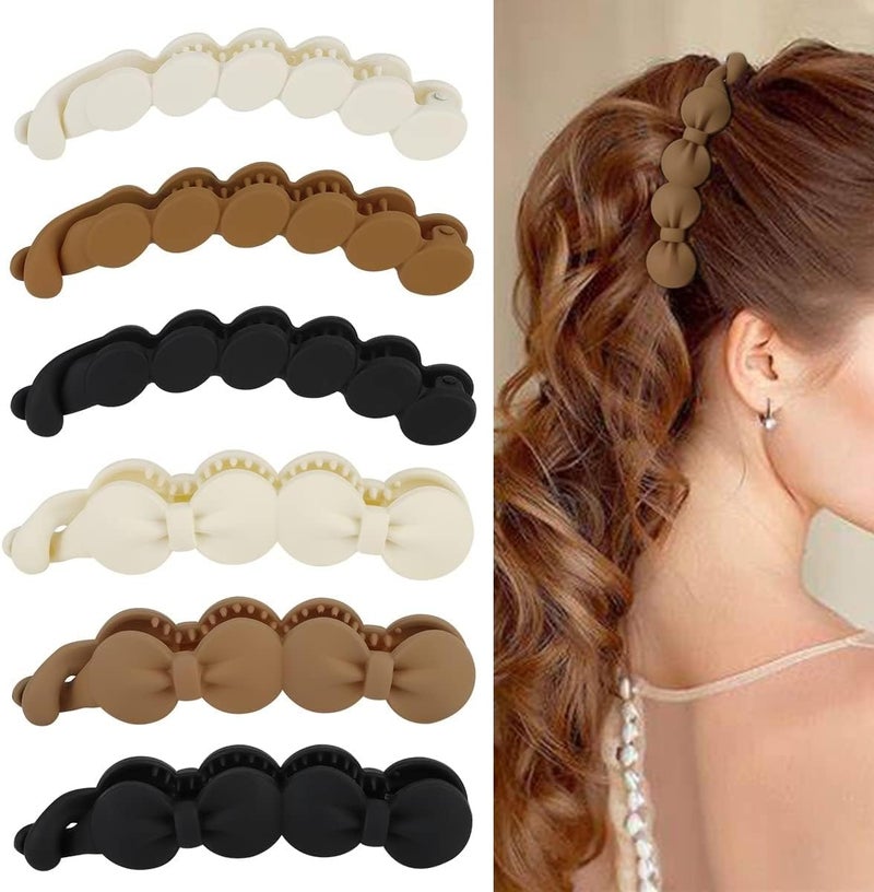KASTWAVE 6 PCS Bow & Banana Hair Clip Set, Matte and Shiny Finish for Medium to Thin Hair in 2 Styles and 3 Colors, Strong Hold Half Updo and Bun Maker, Versatile Styling Accessories for Women - Image 1