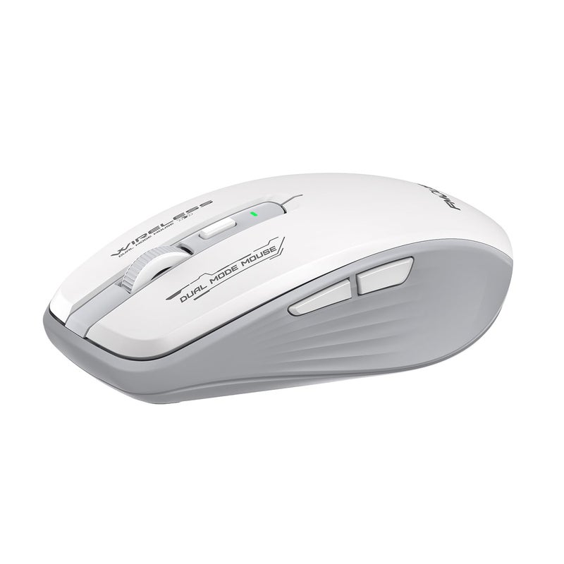FMOUSE Wireless Mouse (Bluetooth & 2.4GHz USB), Silent Click with Side Buttons, Ergonomic Portable AA Battery Mouse with Long-Lasting Power for Laptop/Mac/iPad - Office Travel Use, White Grey - Image 1