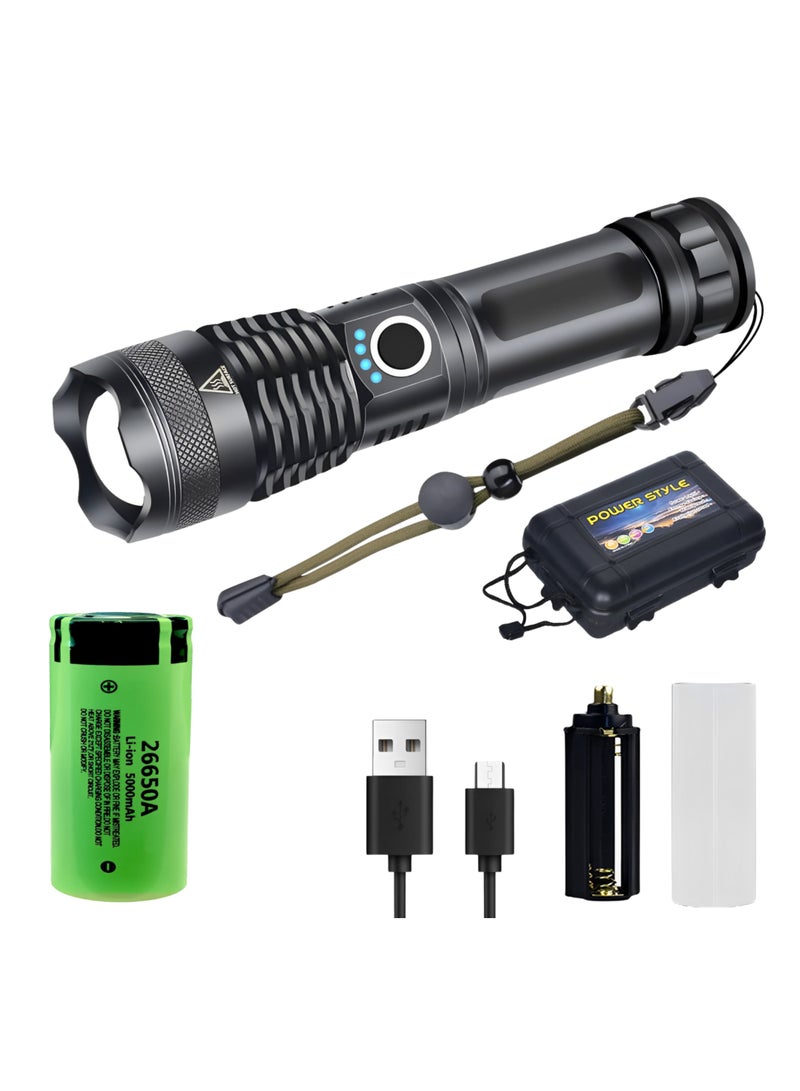 Maanys Maany's Rechargeable LED Flashlights, 10000 lumens XHP70.2 Super Bright Tactical Torch Light, IPX4 Waterproof & Zoomable Light for Camping, Hiking and Emergencies - Image 1