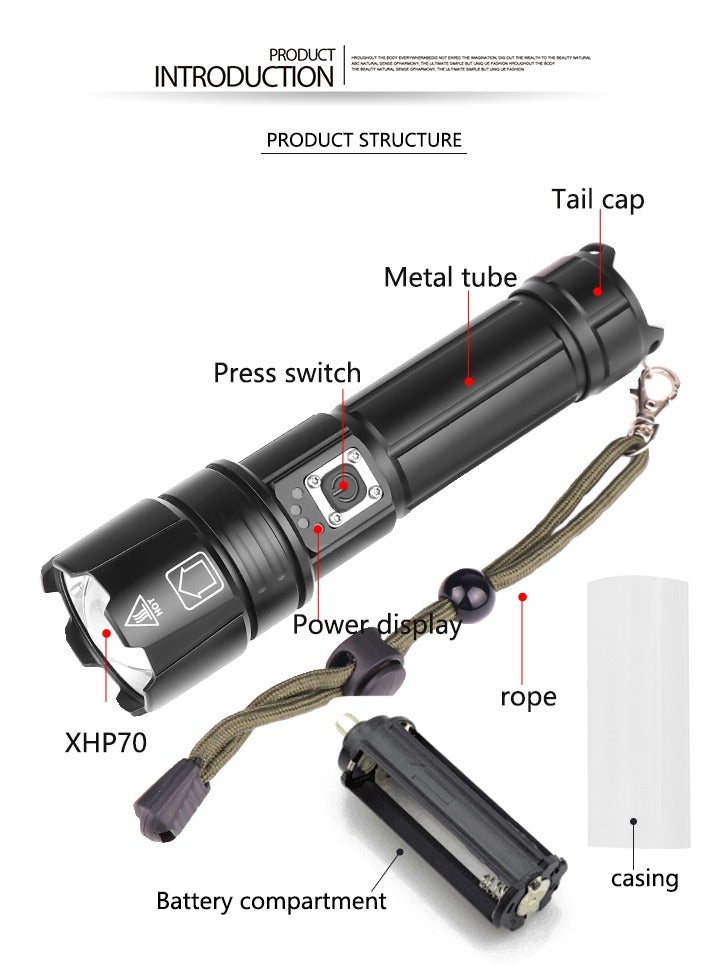 Maanys Maany's Rechargeable LED Flashlights, 10000 lumens XHP70.2 Super Bright Tactical Torch Light, IPX4 Waterproof & Zoomable Light for Camping, Hiking and Emergencies - Image 3