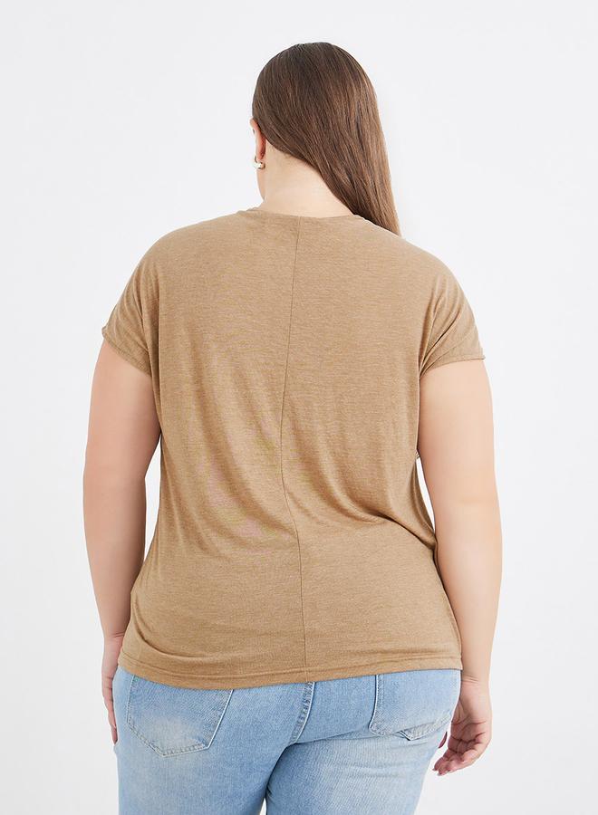 Styli Plus Brown T-Shirt with Lace Detail - Image 4