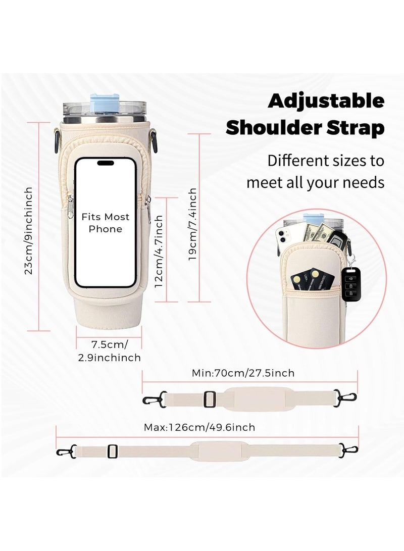 Water Bottle Carrier Bag for Stanley 40oz Tumbler, Water Bottle Holder with Pouch and Adjustable Strap, Sleeve Accessories with Pocket for 40oz Cup (Black)  - Image 4