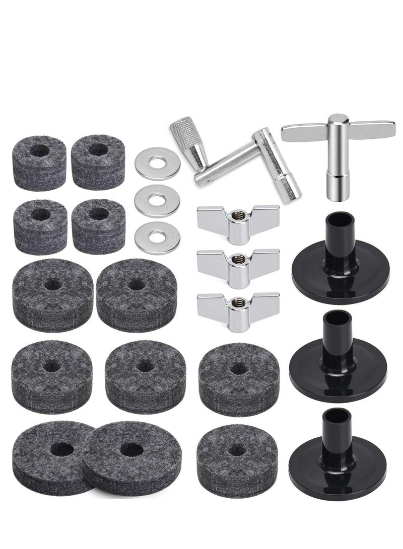 Generic 23pcs Cymbal Replacement Accessories/ Cymbal Stand Felts/ Drum Cymbal Felt Pads Include Wing Nuts/ Washers/ Cymbal Sleeves & Drum Key - Gray  - Image 1