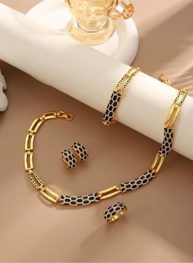 YUFAN 4-Piece Gold and Black Snake Print Jewelry Set, Necklace, Bracelet, Ring and Earrings, Tarnish-Resistant Finish, for Weddings, Eid Celebrations and Daily Elegance - Image 2