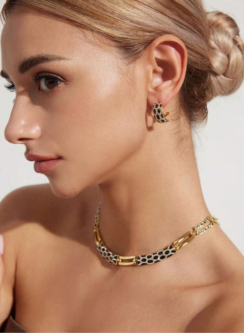 YUFAN 4-Piece Gold and Black Snake Print Jewelry Set, Necklace, Bracelet, Ring and Earrings, Tarnish-Resistant Finish, for Weddings, Eid Celebrations and Daily Elegance - Image 4