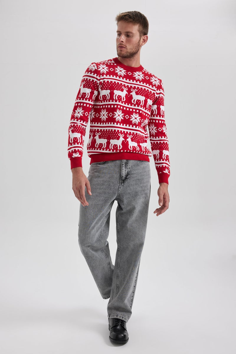 DeFacto Man New Year Themed Standard Fit Crew Neck Knitted Pullover  - Image 4