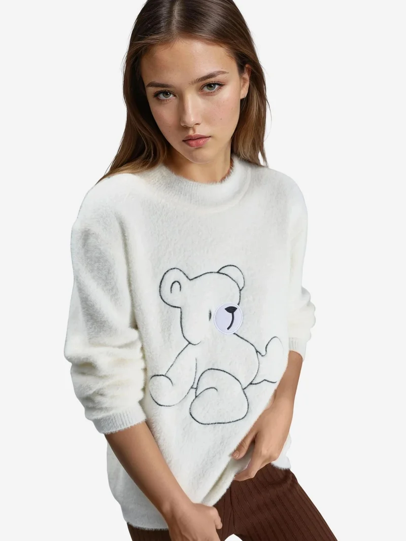 My Fashion White MY FASHION Oversize Teddy Bear Plush Sweater for Women | Best Price UAE