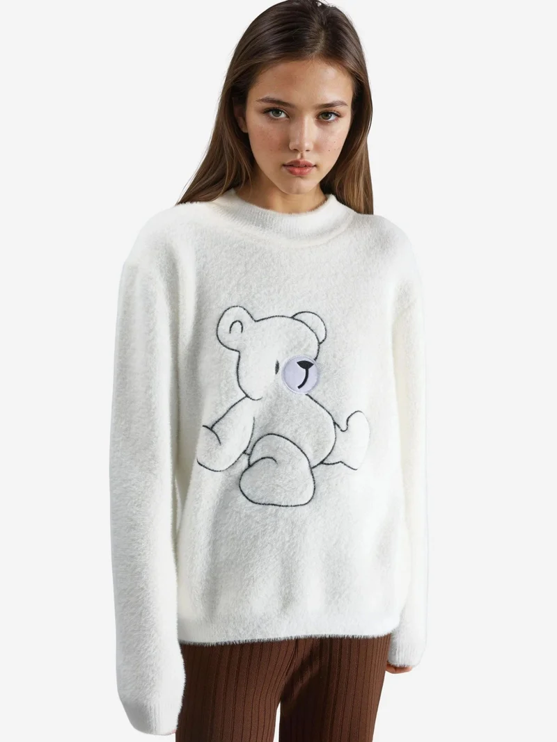 My Fashion White MY FASHION Oversize Teddy Bear Plush Sweater for Women | Best Price UAE