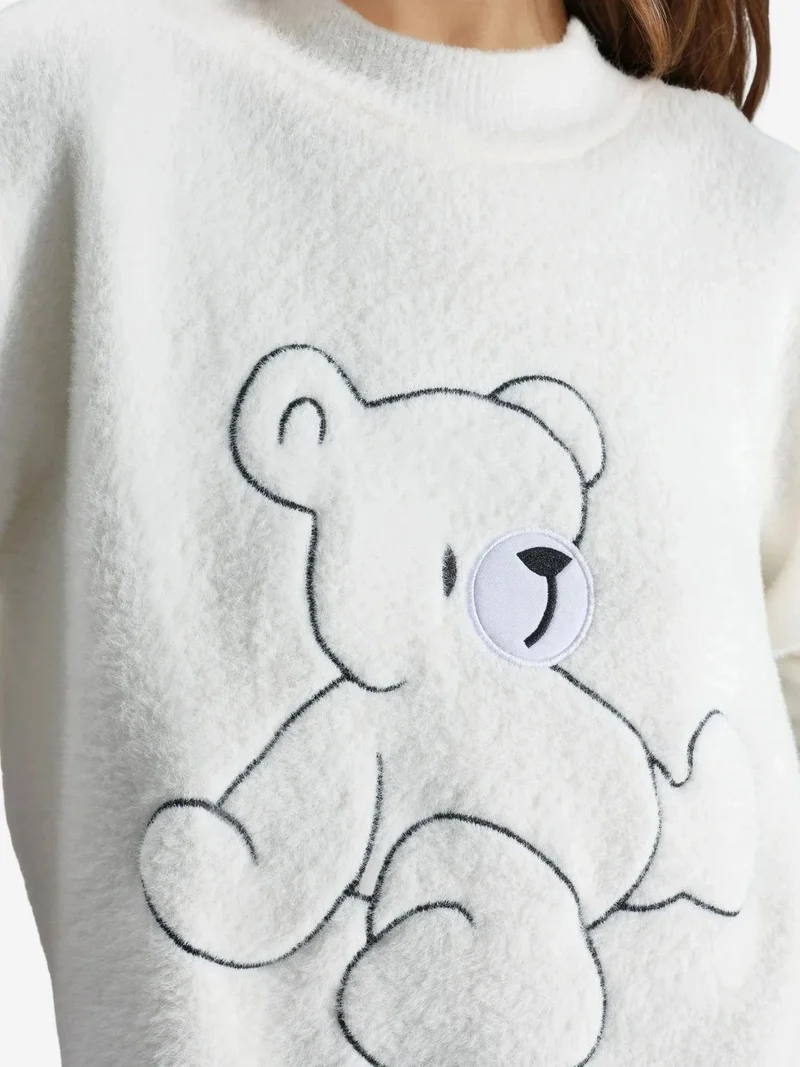 My Fashion White MY FASHION Oversize Teddy Bear Plush Sweater for Women | Best Price UAE