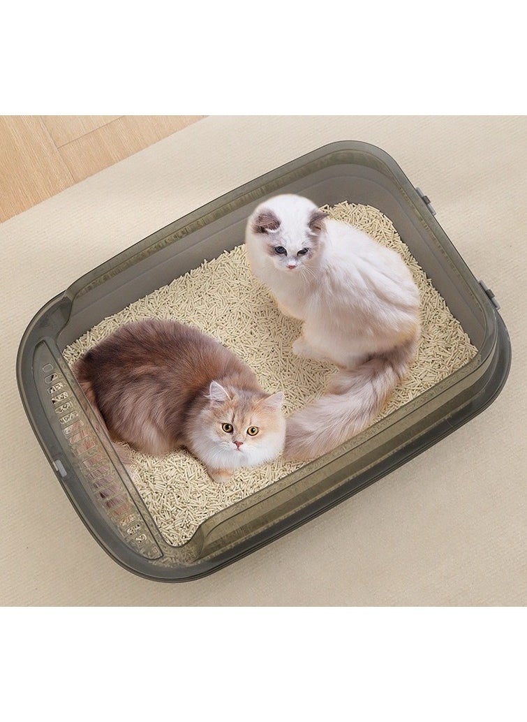 TaoTaoPets - Large Cat Litter Box,Open Top Cat Litter Tray with Scoop.Clean Semi-Closed Litter Box Easy to Clean and Assemble - Image 1