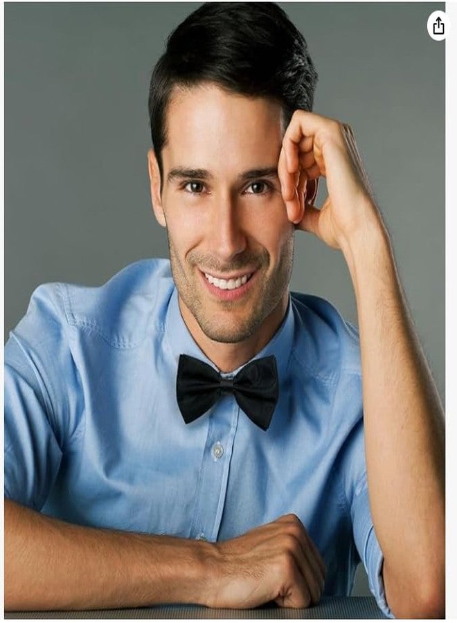 RANDOM STRIPE Men’s Classic Black Satin Pre-Tied Bow Tie – Adjustable Formal Bowtie (Black) - Image 2
