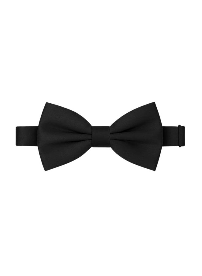 RANDOM STRIPE Men’s Classic Black Satin Pre-Tied Bow Tie – Adjustable Formal Bowtie (Black) - Image 1