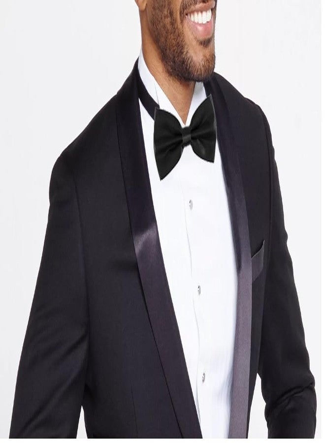 RANDOM STRIPE Men’s Classic Black Satin Pre-Tied Bow Tie – Adjustable Formal Bowtie (Black) - Image 3