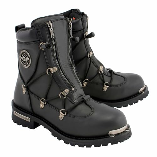 Milwaukee Leather بوتات راكبي الدراجات النارية من ميلووكي جلد MBM9075 للرجال باللون الأسود بطول 6 إنش مع سحاب مزدوج - 8.5 - Image 1