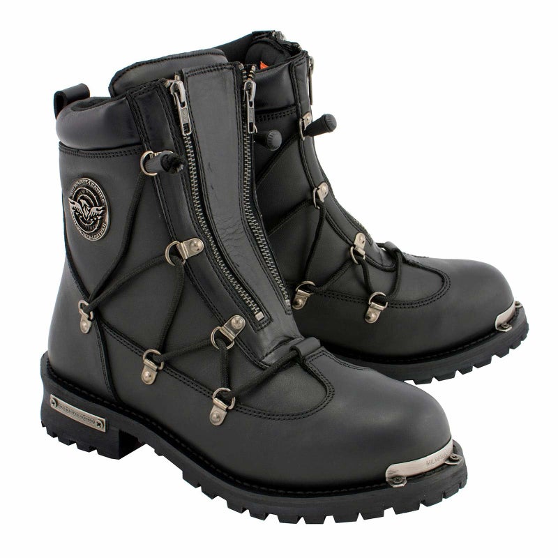 Milwaukee Leather بوتات راكبي الدراجات النارية من ميلووكي جلد MBM9075 للرجال باللون الأسود بطول 6 إنش مع سحاب مزدوج - 8.5 - Image 3