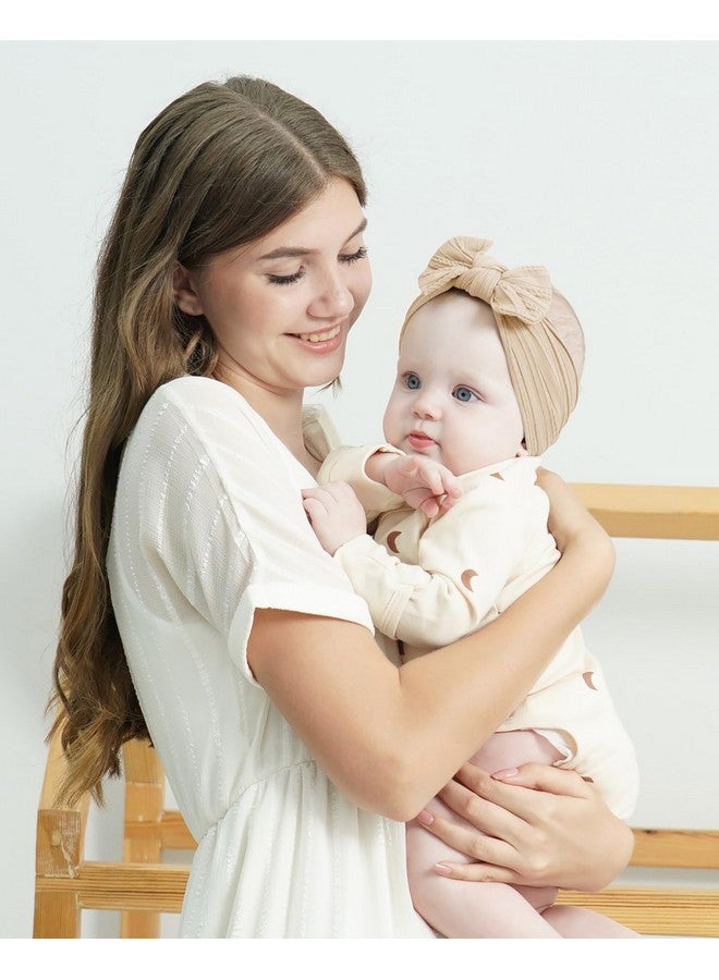 چولي بوز ربطات شعر للبنات الرضع، ربطات شعر من النايلون، ربطات شعر للأطفال حديثي الولادة، ربطات شعر للأطفال الصغار (5 قطع، طباعة زهور الأقحوان الصغيرة باللون البيج والزنجبيل)