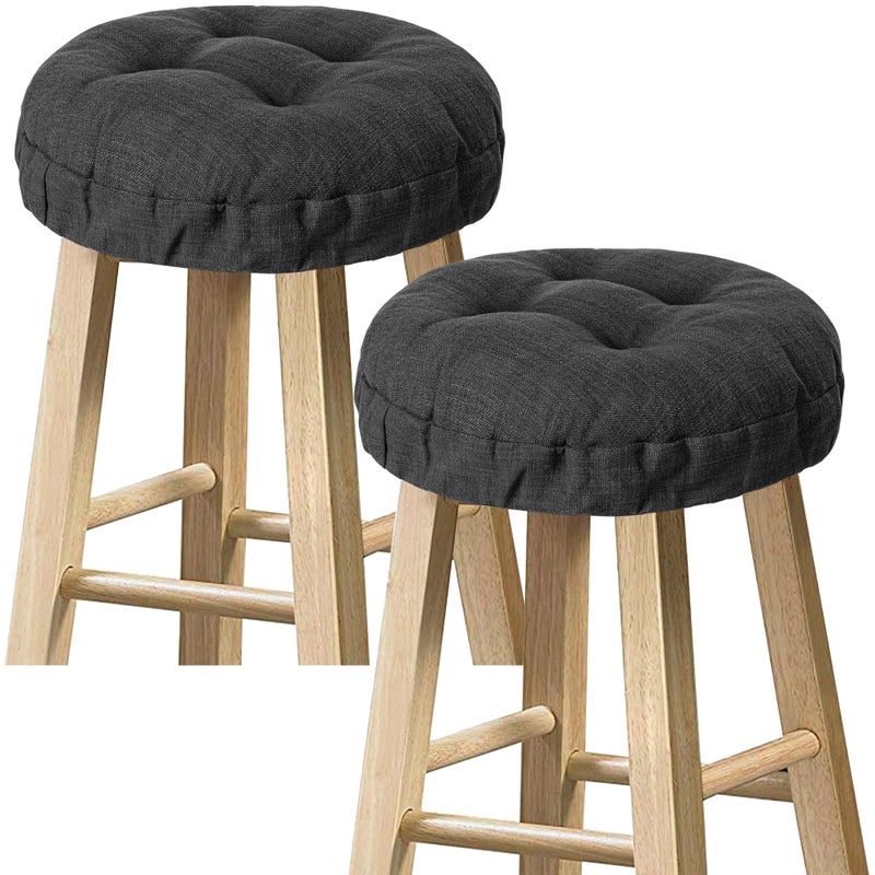 Sunlit Bar Stool Covers - Set of 2 Round Bar Stool Seat Covers, Soft and Cushioned Bar Chair Covers, Easy to Install and Wash, Cover Only, 14 Inch Diameter, Black - Image 1