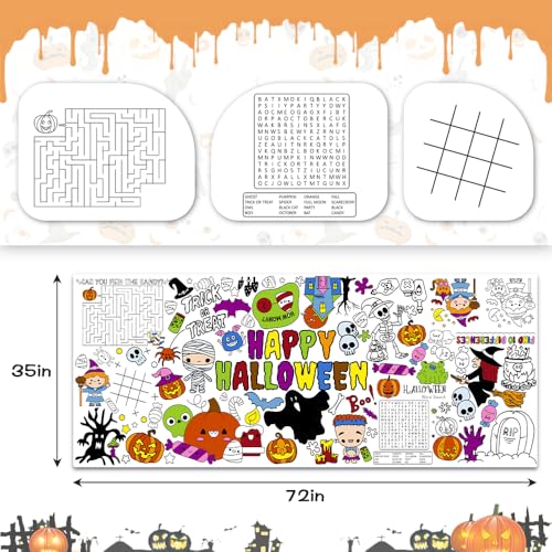 SPERINGEEN Halloween Decorations, Halloween Crafts for Kids - Coloring Tablecloth, Games, Poster, Activities, Gifts, Banner, Party Favors for Family or Classroom Party Decorations - Image 2
